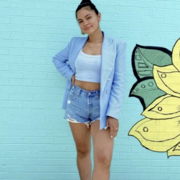 ZARA WOMEN NEW SKY BLUE Textured Weave Jacket Tweed Blazer 7822/480 XS - Picture 4 of 8